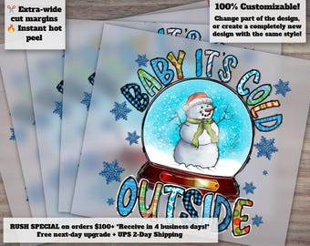 Merry Christmas Baby Design, Cold Outside Snow Globe, Winter Festive Drinks Theme, Ready for Heat Transfer, DTF, Ideal for Clothing