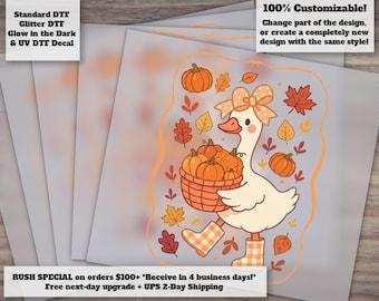 Cute Fall Goose DTF Transfer, Coquette Cozy Goose Pumpkin, Girly Autumn Shirt Transfer Ready to Press