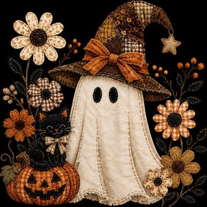 Patchwork Witch Ghost DTF Transfer - Spooky Fall Halloween Ready to Press Heat Transfer image 4