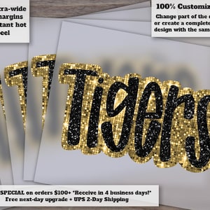 Hand Drawn Tigers Sequins Design | Faux Appliqué Patch for Football | DTF Ready Heat Transfer | Ready to Press