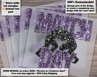Wrestling Match Day Heat Transfer, Faux Embroidery and Glitter, Glitter Wrestling Mom, DTF Ready to Press
