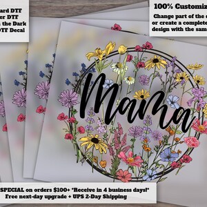 Retro Wildflower Mama Heat Transfer Vintage Mom Design with Coquette Bow Ready to Press image 1