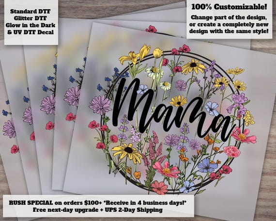 Retro Wildflower Mama Heat Transfer Vintage Mom Design with Coquette Bow Ready to Press