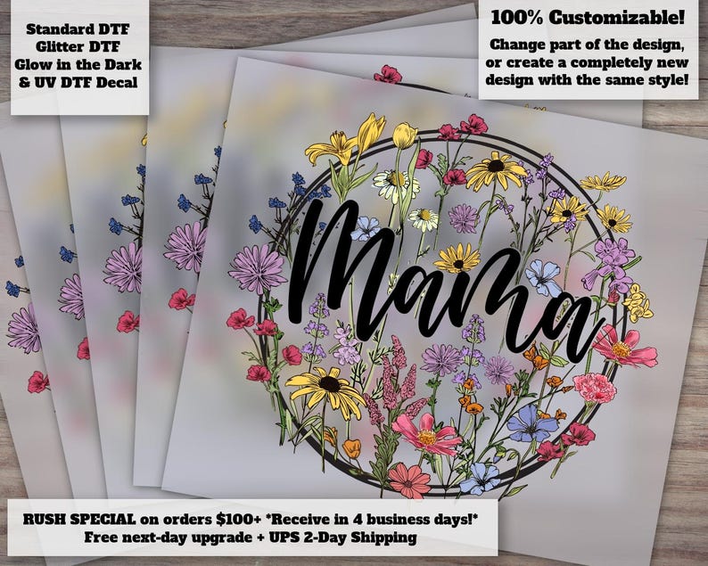 Retro Wildflower Mama Heat Transfer Vintage Mom Design with Coquette Bow Ready to Press image 1