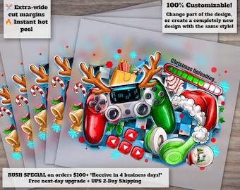 Gamer Christmas Game Controller Design for Heat Transfer | Ready to Press | DTF Heat Transfer | Fun Holiday Gaming Art