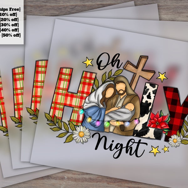 Christmas Nativity Heat Transfer, DTF Ready to Press, Holy Night with Holy Family, Western Leopard Design and Gemstone Turquoise