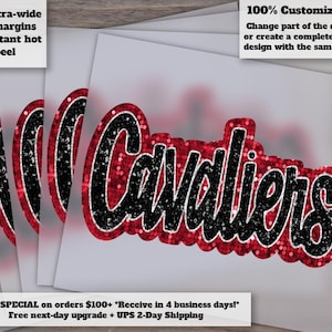 Cavaliers Football Hand Drawn Sequins Glitter Design Patch | DTF Ready Heat Transfer | Faux Appliqué Press