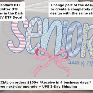 Senior Class of 2027 Coquette Bow DTF Transfer | Pastel Floral Blue Pink Preppy Graduation Shirt Iron On