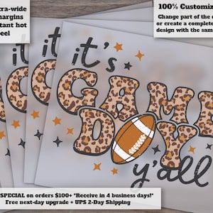 Game Day Ready-to-Press DTF Transfers - Cheetah Print, Distressed Style, Hot Peel, Football-themed Heat Transfer for Women