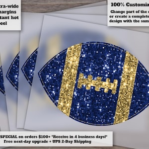 Blue Gold Football Glitter Design | Hand Drawn Sequin Effect | Ready to Press Heat Transfer DTF | Faux Sequin Patch PNG