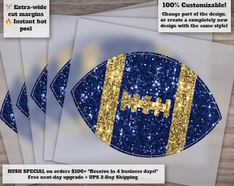 Blue Gold Football Glitter Design | Hand Drawn Sequin Effect | Ready to Press Heat Transfer DTF | Faux Sequin Patch PNG
