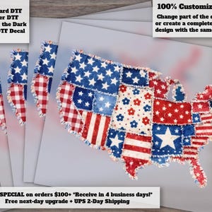 Faux Patchwork US Flag DTF Heat Transfer Floral Quilted Cottage Core Design