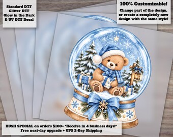 Baby First Christmas DTF Transfer | Cute Watercolor Bear 1st Xmas Ready to Press Heat Transfer for Onesies, Shirts, and Baby Gifts