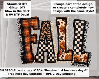 Fall Patchwork DTF Transfer | Autumn Faux Embroidery Plaid Leopard Checker Thanksgiving Shirt Iron On Heat Press Transfer
