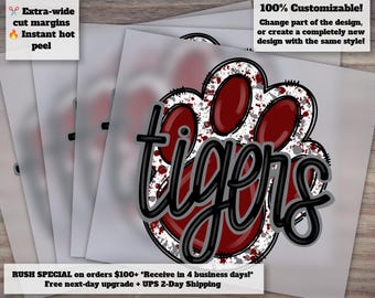 Maroon Tigers Football Hand Drawn Design | DTF Heat Transfer | Ready to Press Football Paw Art | Sports Team Printable