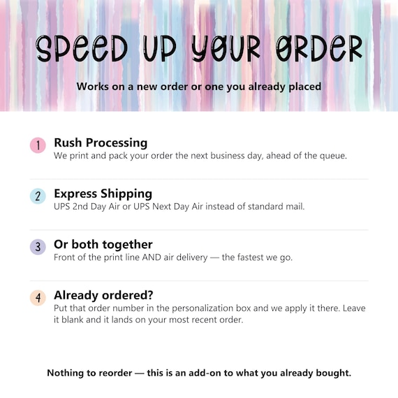 Order Upgrade - Rush Processing or UPS 2nd Day and Next Day Air Shipping - Speed Up a New or Existing Order