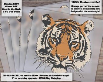 Mascota personalizada / Mascota de tigre Transferencia DTF - Camiseta de equipo de día de juego con espíritu escolar de felino grande vintage desgastado con plancha de calor