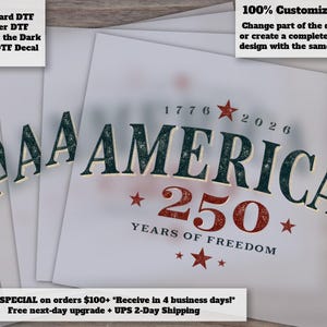 Retro USA 250th Anniversary 2026 Patriotic Heat Transfer for T Shirts Sweatshirts Hoodies