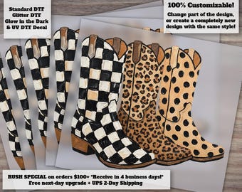 Brushstroke Cowboy Boots | Checkered | Leopard Print | Polka Dots | Cowboy Graphics | Western Graphics | Cowgirl Design DTF Transfer Ready t