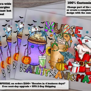 Diseño de café con temática de enfermería para transferencia térmica, DTF (listo para prensar) - Temas de otoño, Halloween y Navidad. imagen 1