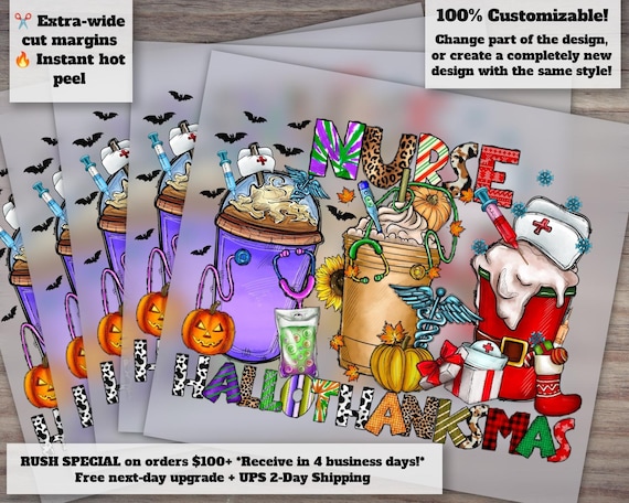 Nurse Themed Hallothanksmas Coffee Design for Heat Transfer, DTF, Ready to Press - Fall, Halloween and Christmas Themes