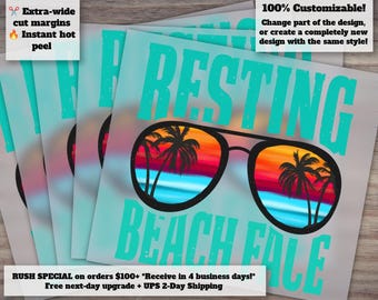 Resting Beach Face Summer Sunglasses - Ready to Press, Heat Transfer and DTF Design for Summer