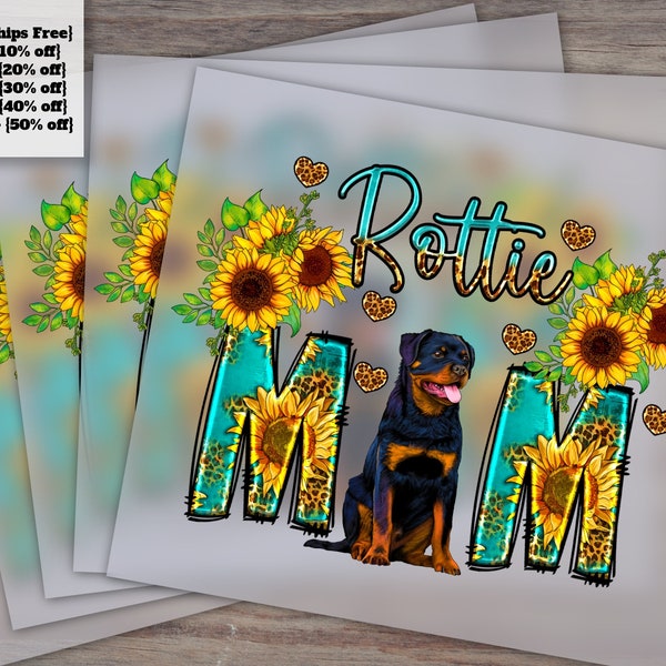 Rottweiler Mom Design with Sunflowers and Leopard Elements - Ready-to-Press, Heat Transfer, DTF - Rottie Mom