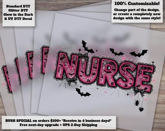 Pink Nurse Halloween : Girly Coquette Bow Lace Spiderweb Design DTF Transfer Ready to Press