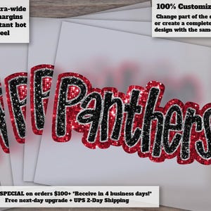 Hand Drawn Glitter Panthers Patch | Sequins Football Appliqué | DTF Heat Transfer, Ready to Press