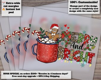 Merry and Bright Christmas Coffee Design, Ready to Press Heat Transfer, DTF, Ideal for Cookies - Etsy Shop Listing