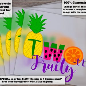 Two-tti Fruity Birthday, Turning Two Design Bundle | Ready-to-Press Heat Transfer, DTF | Fruitti Cut Files