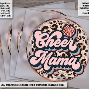 Vintage Retro Sports Cheer Mom Leopard Design, Ready to Press, Heat Transfer, DTF, Pink Leopard Cheer Mama Shirt, Ready for Press Design.