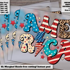 Retro America 4th of July DTF Print Transfers: Patriotic USA Flag Design For T-Shirt Screen Print Transfer & Sublimation