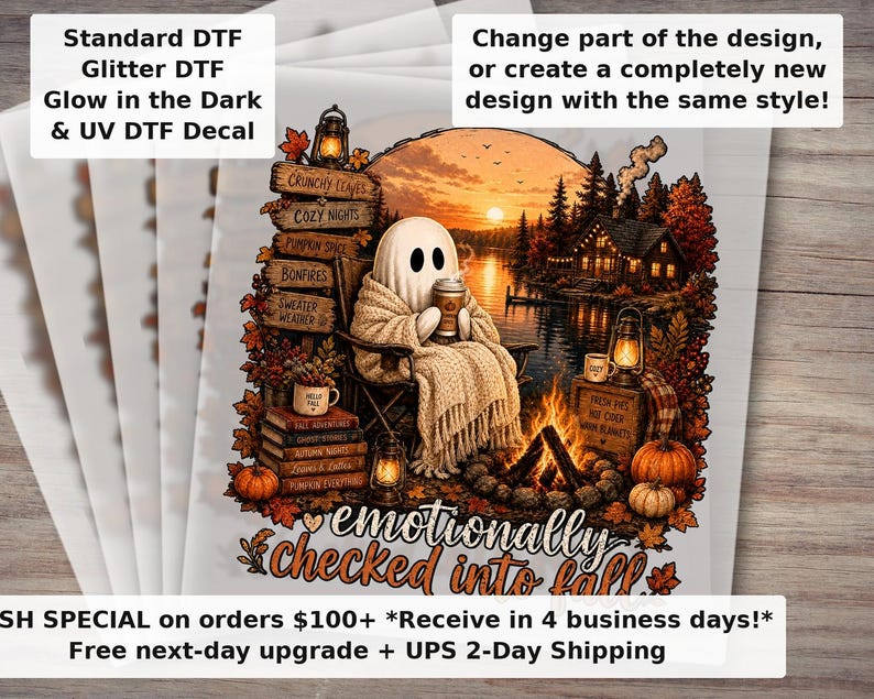 Summerween Ghost DTF Transfer - Mentally I Am Here Funny Halloween and Fall Ready to Press Heat Transfer Bild 1