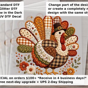 Faux Yarn Turkey , Patchwork Thanksgiving Turkey , Fall Floral Turkey , Thanksgiving Turkey , Patchwork Thanksgiving DTF Transfer Ready to P