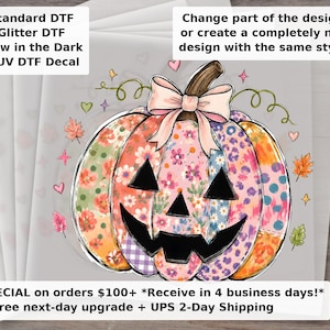 Floral Pumpkin DTF Transfer | Floral Patchwork Fall Autumn Girly Tis the Season Ready to Press Heat Transfer