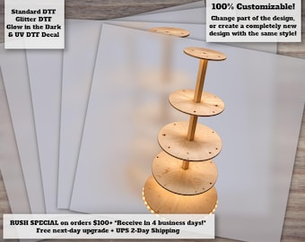 Christmas Tiered Shelf Village DTF Transfer | Xmas Tree Tower Holiday Wood Decor Ready to Press Heat Transfer