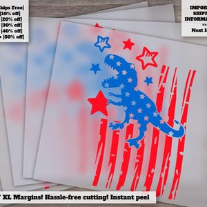 4th of July Patriotic Dinosaur, American Flag T-Rex, Independence Day Ready to Press, Heat Transfer and Silhouette Cricut Compatible