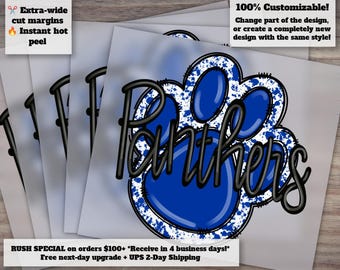 Hand Drawn Panthers Design - Ready to Press Blue Paw Print for Heat Transfers and DTF - Etsy Shop Item