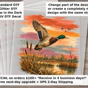 Distressed Sunset Duck Hunting DTF Transfer - Vintage Retro Mallard Duck Fall Autumn Hunting Dog Camo Farmhouse Ready to Press