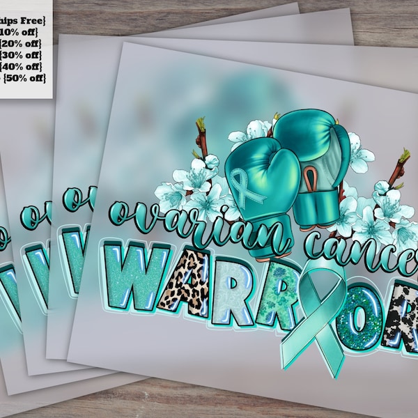 Ovarian Cancer Warrior and Awareness with Blue Ribbon, Western Symbol, Ready to Press Heat Transfer DTF Design