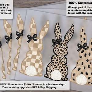 Neutral Easter Bunnies Heat Transfer with Leopard Checkered Pattern DTF