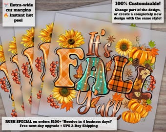 Fall Y'all Halloween Design | Pumpkin and Autumn Heat Transfer | Ready to Press for DTF and Crafts - Etsy Bestseller