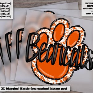 Bearcats Football Mascot Heat Transfer Design | Hand Drawn Orange Paw Ready to Press | DTF Printable for T-Shirts and More