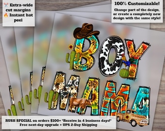 Boy Mama Heat Transfer Design, Western Style Ready-to-Press, DTF, Ideal for Mother's Day Gifts