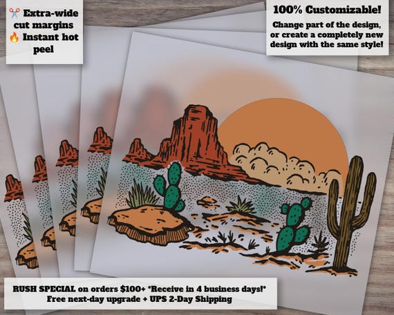 Western Retro Cactus Shirt Design | Ready for Press Heat Transfer, DTF, Vintage Desert Dust Artwork