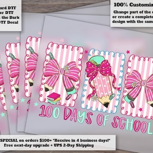Diseño de lazo para lápiz con estampado de profesora adorable, ideal para niños de 100 días de escuela. imagen 1