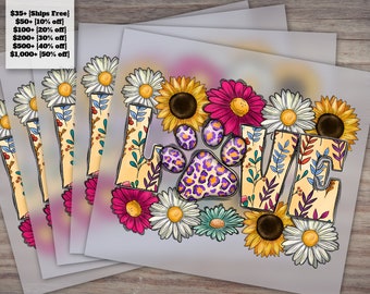 Custom DTF Prints, Transfers and Ready-to-Press Sublimations: Love Dog, Flower, Paw and Western Designs