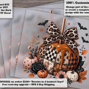 Patchwork Caramel Apple DTF Transfer | Leopard Coquette Fall Halloween Ready to Press Iron On Transfer for Shirts