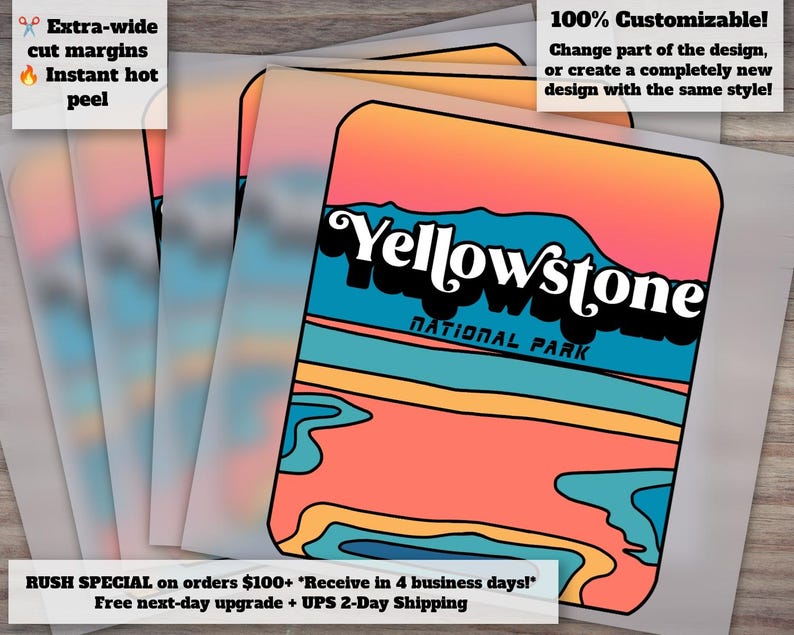 Retro Yellowstone National Park Shirt Design, Vintage Heat Transfer, Ready-to-Press DTF, Clipart Design image 1